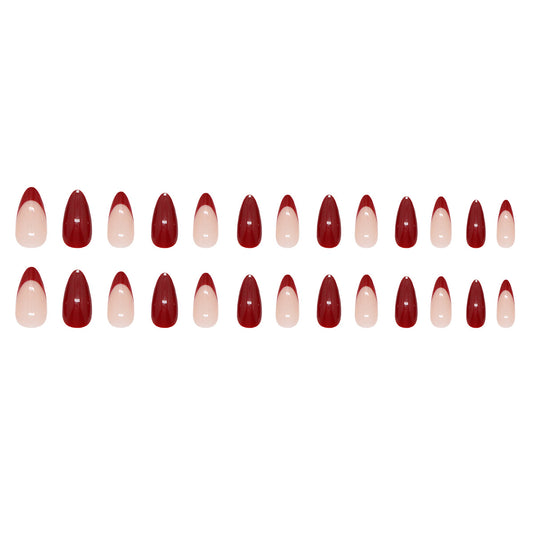 Glamorous Elegance Prime Medium Almond Length Bold Burgundy Color with Stylish French Tip Design Press On Nail Set