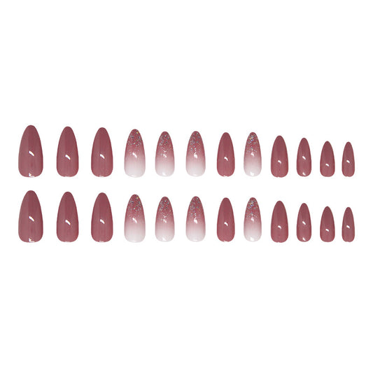 Elegant Romance Medium Almond Dusty Rose Gradient with Glitter Accent Press-On Nail Set