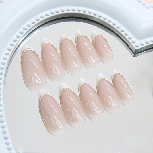 Glamourous Elegance Medium Almond Shaped Blush Pink Press On Nail Set with Chic Gold Accent