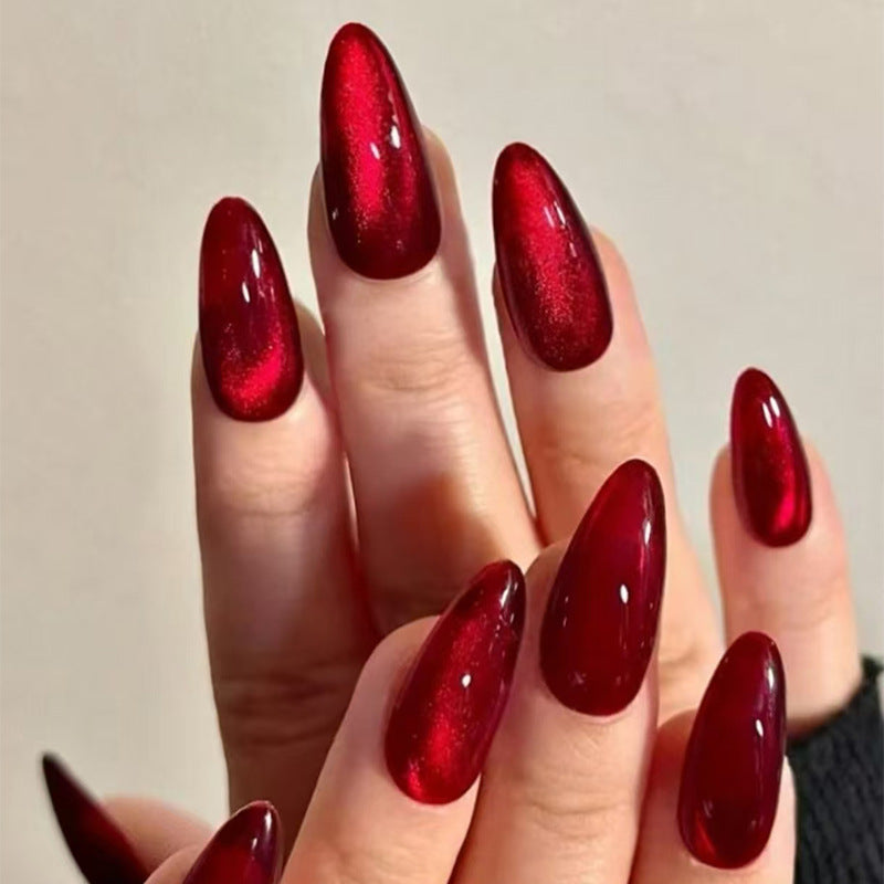 Glamorous Evening Enchantment Long Almond Shaped Shimmering Red Glossy Press On Nail Set