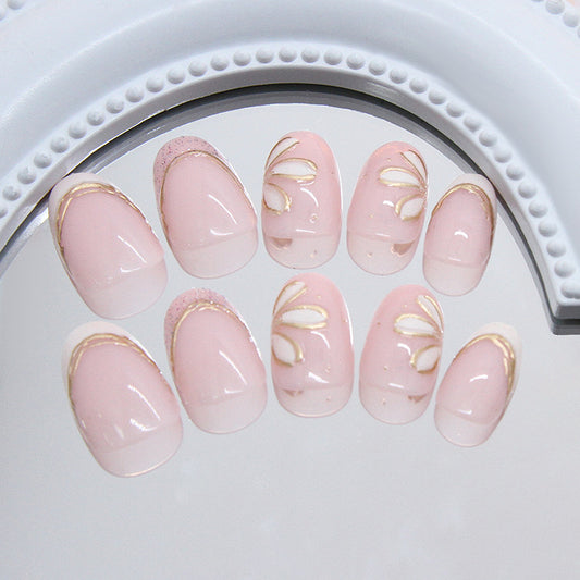 Blossom Elegance Short Oval Soft Pink with Floral Accent Press On Nail Set