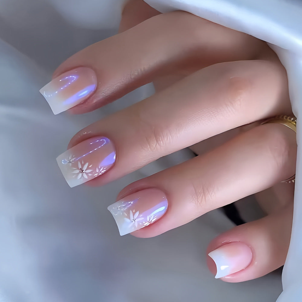 Whimsical Garden Short Square Press-On Nails in Soft Pastel with Floral Artistry