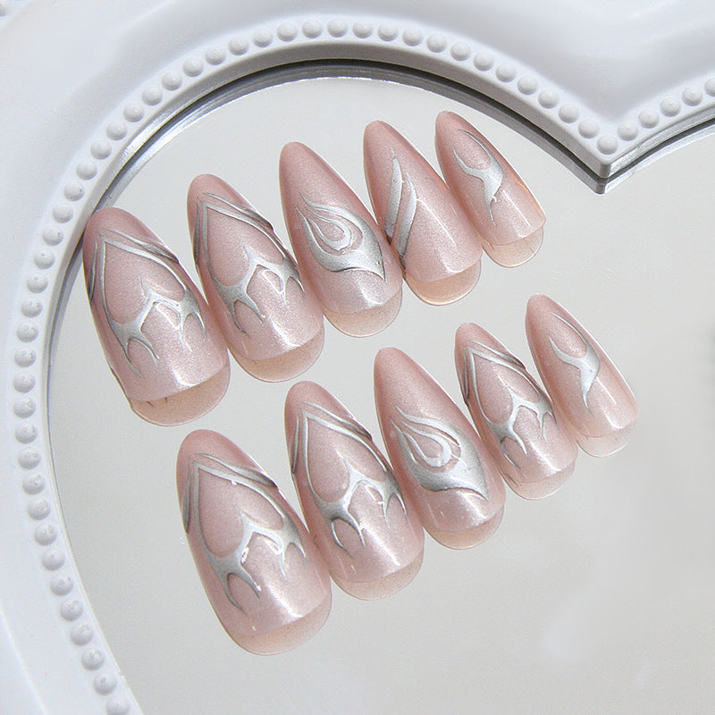 Elegant Touch Medium Almond Blush with Metallic Detailing Press On Nail Set