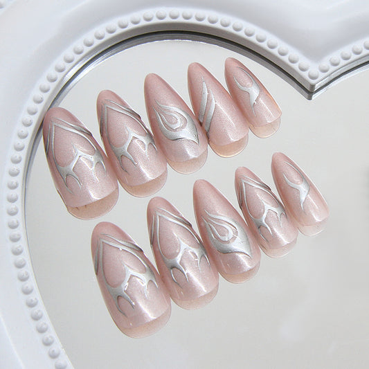 Elegant Touch Medium Almond Blush with Metallic Detailing Press On Nail Set