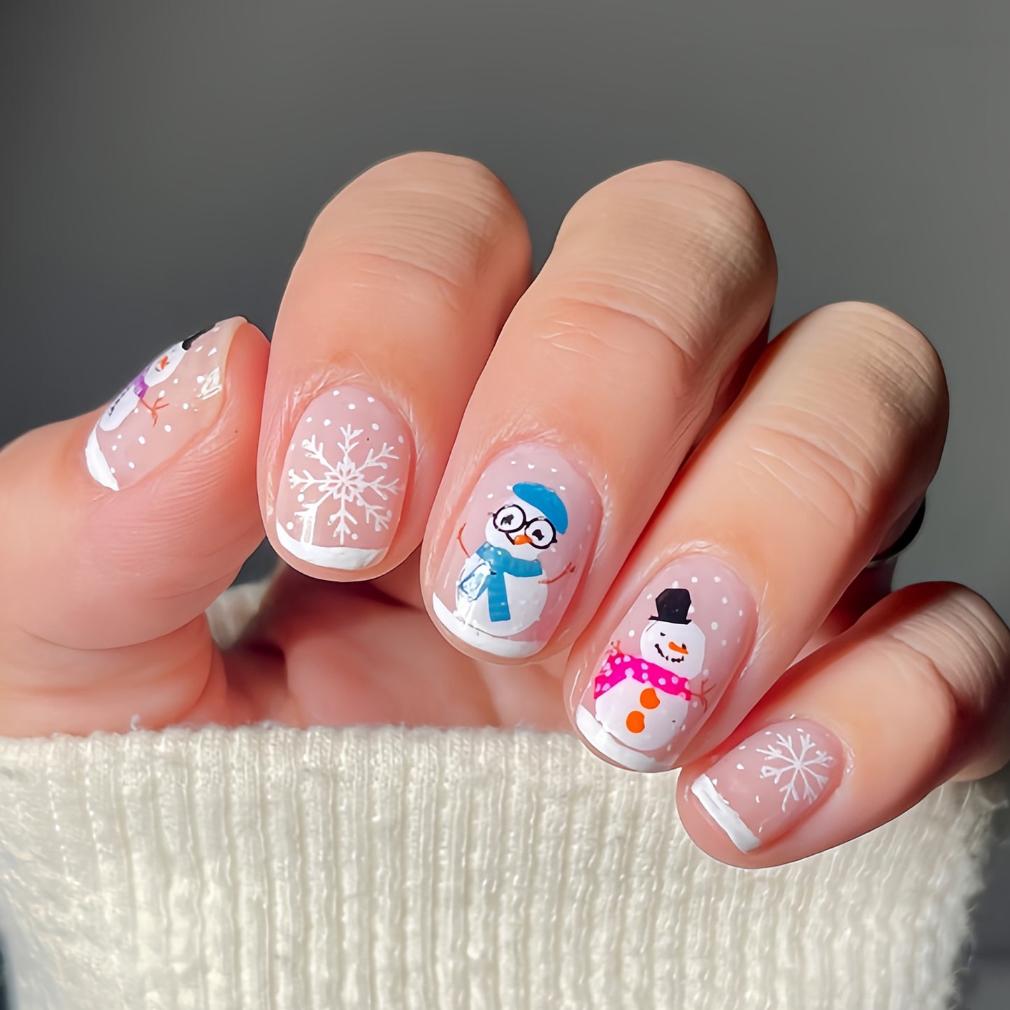 Winter Wonderland Short Square Clear with Playful Snowman Design Press On Nail Set