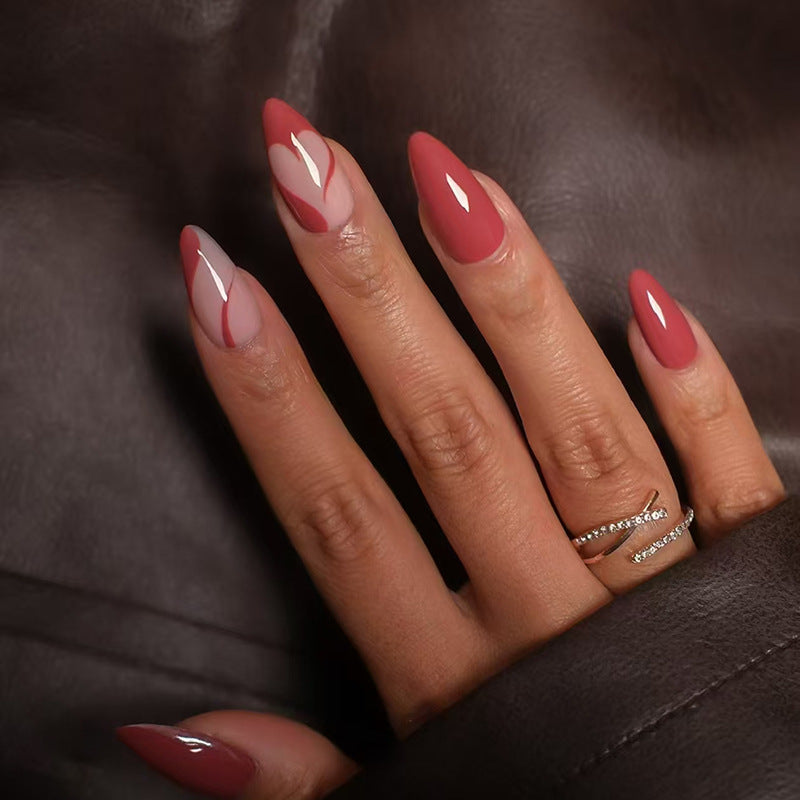 Chic Elegance Medium Almond Blush Pink with Artistic Swirl Design Press On Nail Set