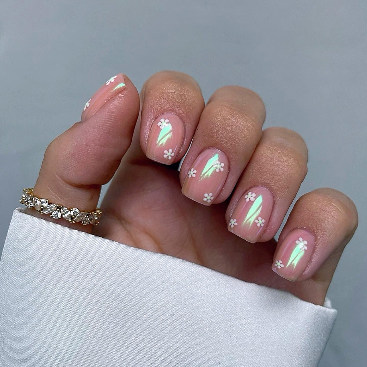 Floral Dream Short Square Pink Press On Nail Set with Shimmering Accents