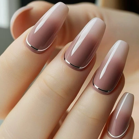 Elegant Ombre Medium Squoval Pink with Chic Metallic Tips Press-On Nail Set