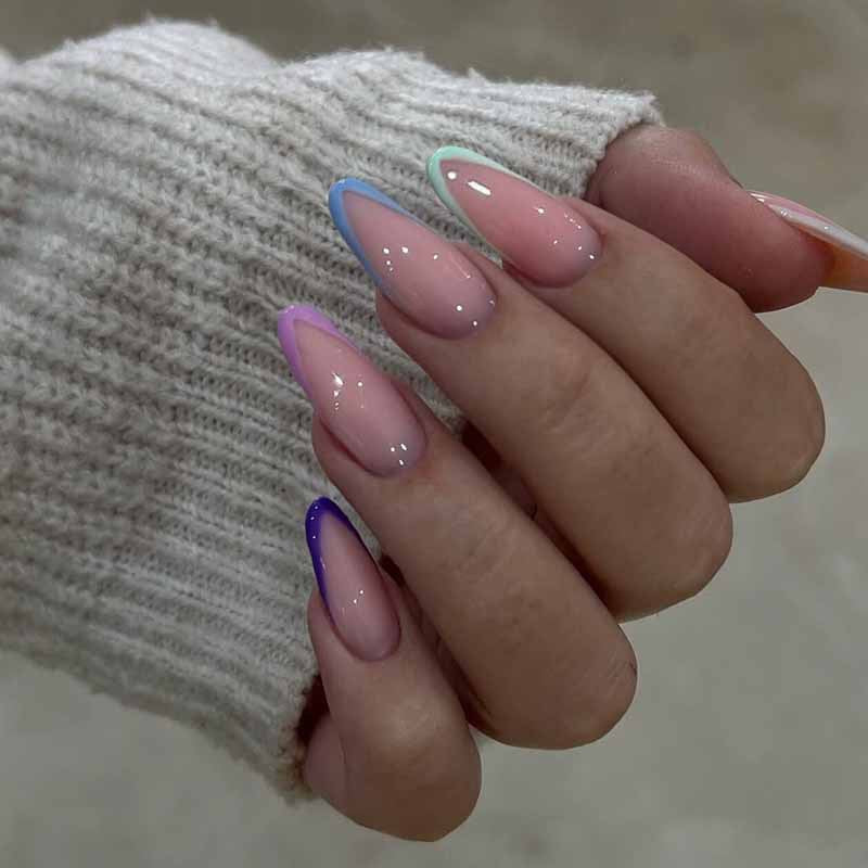 Dreamy Ombre Long Almond Press On Nail Set in Pastel Hues with Glossy Finish