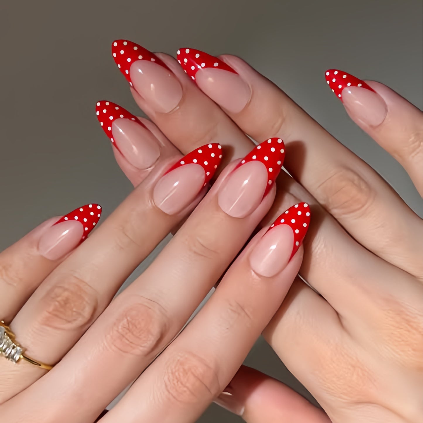 Berry Bliss Elegant Long Almond Red with Polka Dots Press On Nail Set