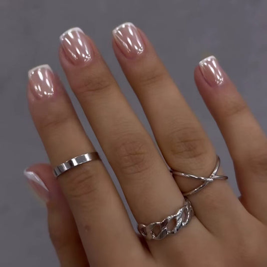 Elegant Romance Short Square Shaped Soft Pink Glossy Finish Press On Nail Set