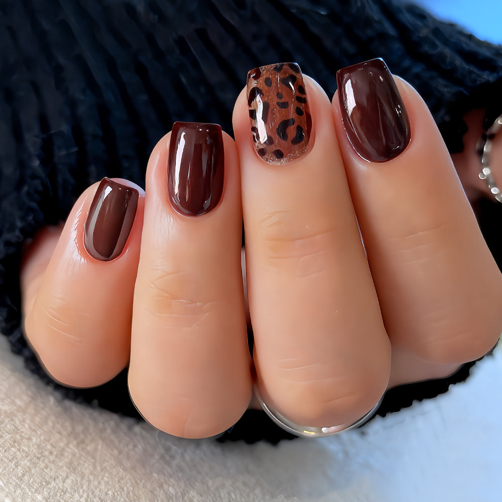 Wild Elegance Square Short Brown and Leopard Print Press On Nail Set for Bold Styling