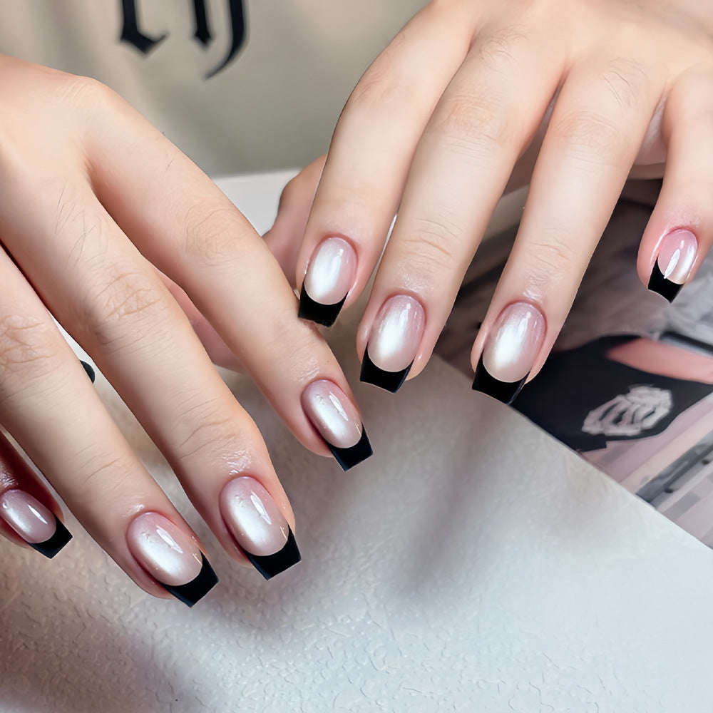 Gothic Elegance Short Square Black and White Ombre Press On Nail Set