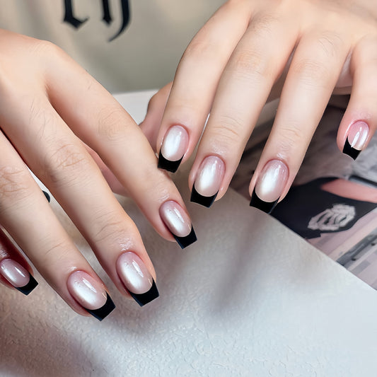 Gothic Elegance Short Square Black and White Ombre Press On Nail Set