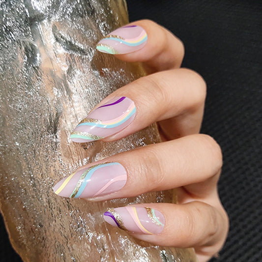 Enchanted Elegance Long Stiletto Pastel Swirl Glitter Accent Press On Nail Set