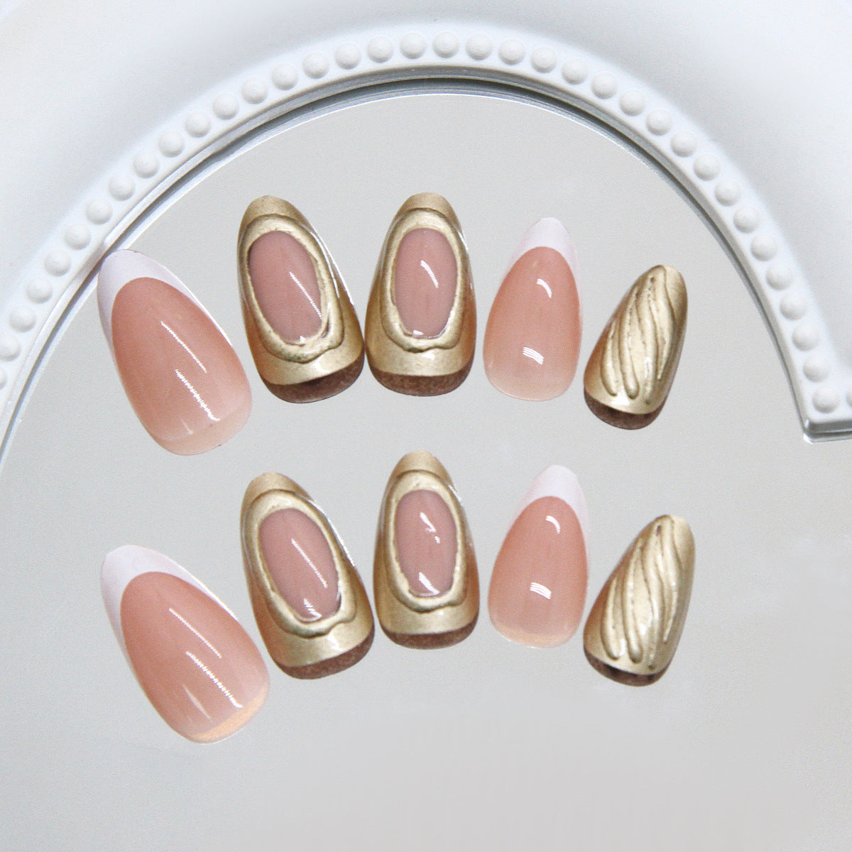 Elegant Glamour Medium Almond Blush Pink with Gold Accents Press-On Nail Set