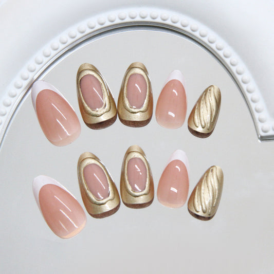 Elegant Glamour Medium Almond Blush Pink with Gold Accents Press-On Nail Set