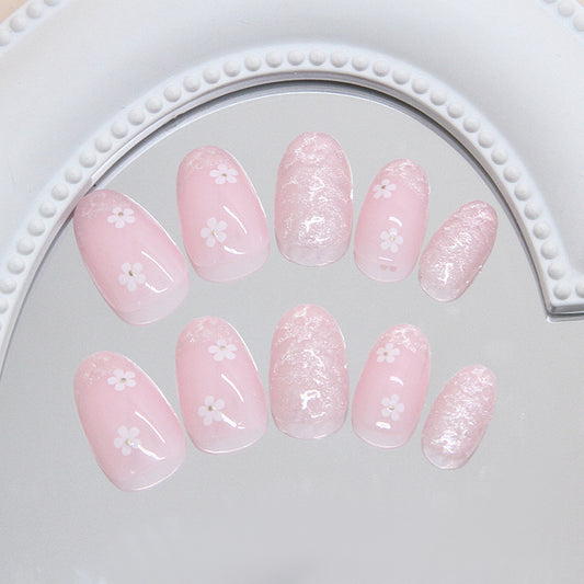 Blossom Dreams Short Oval Soft Pink Floral Press On Nail Set with Sparkling Finish