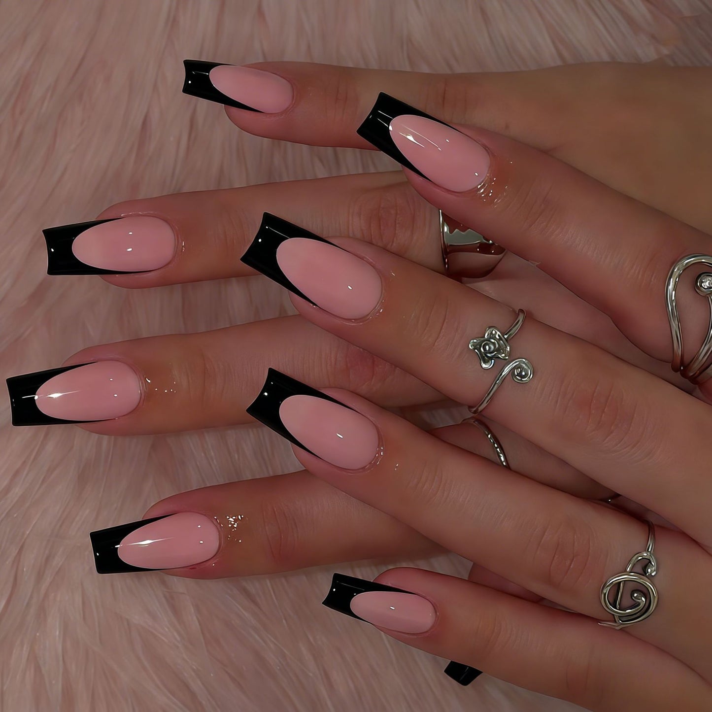 Glamorous Noir Ombre Long Square Elegant Design Press On Nail Set
