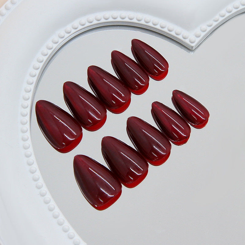 Elegant Enchantment Short Almond Deep Red Glossy Press On Nail Set with Stunning Shine