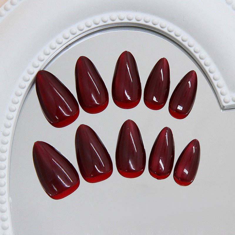 Chic Elegance Medium Almond Shaped Deep Burgundy Glossy Press on Nail Set