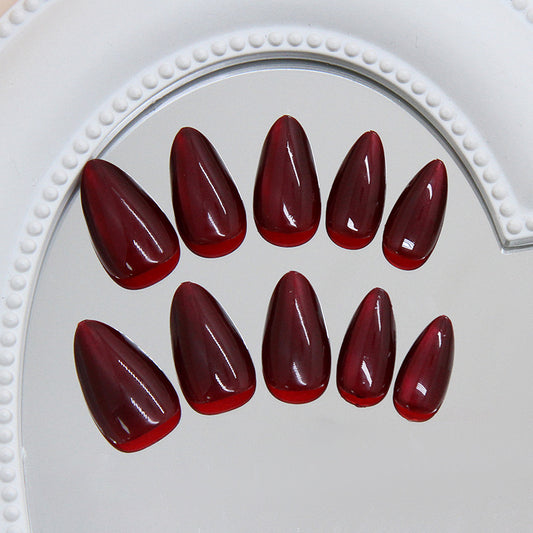 Chic Elegance Medium Almond Shaped Deep Burgundy Glossy Press on Nail Set
