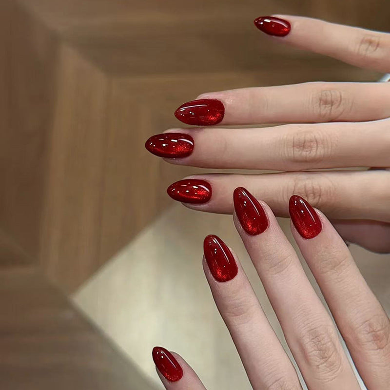 Glamorous Elegance Medium Almond Shaped Shimmering Red Press On Nail Set