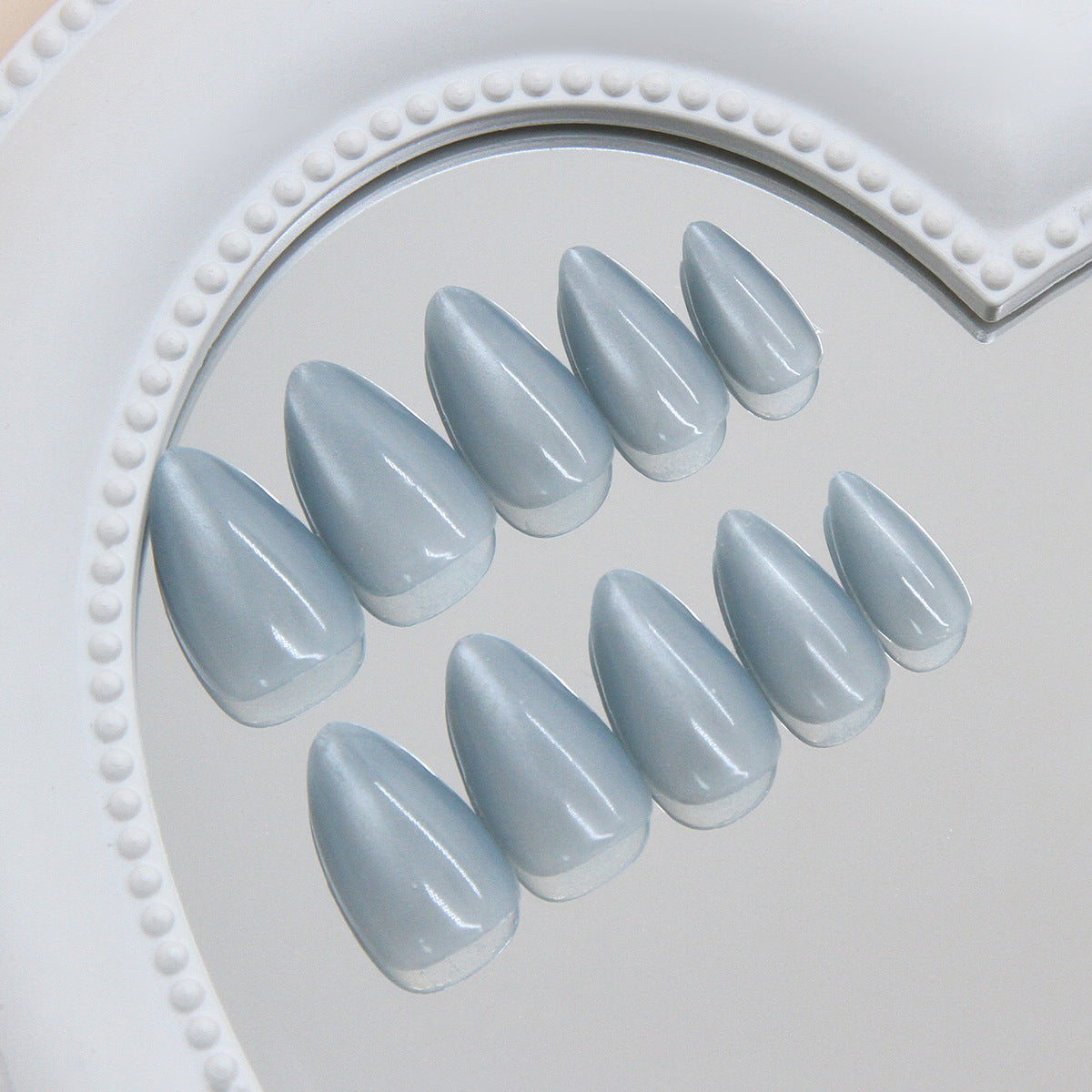 Dreamy Sky Press On Nail Set Medium Almond Shaped Soft Blue High Gloss Finish