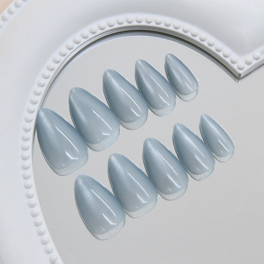 Dreamy Sky Press On Nail Set Medium Almond Shaped Soft Blue High Gloss Finish