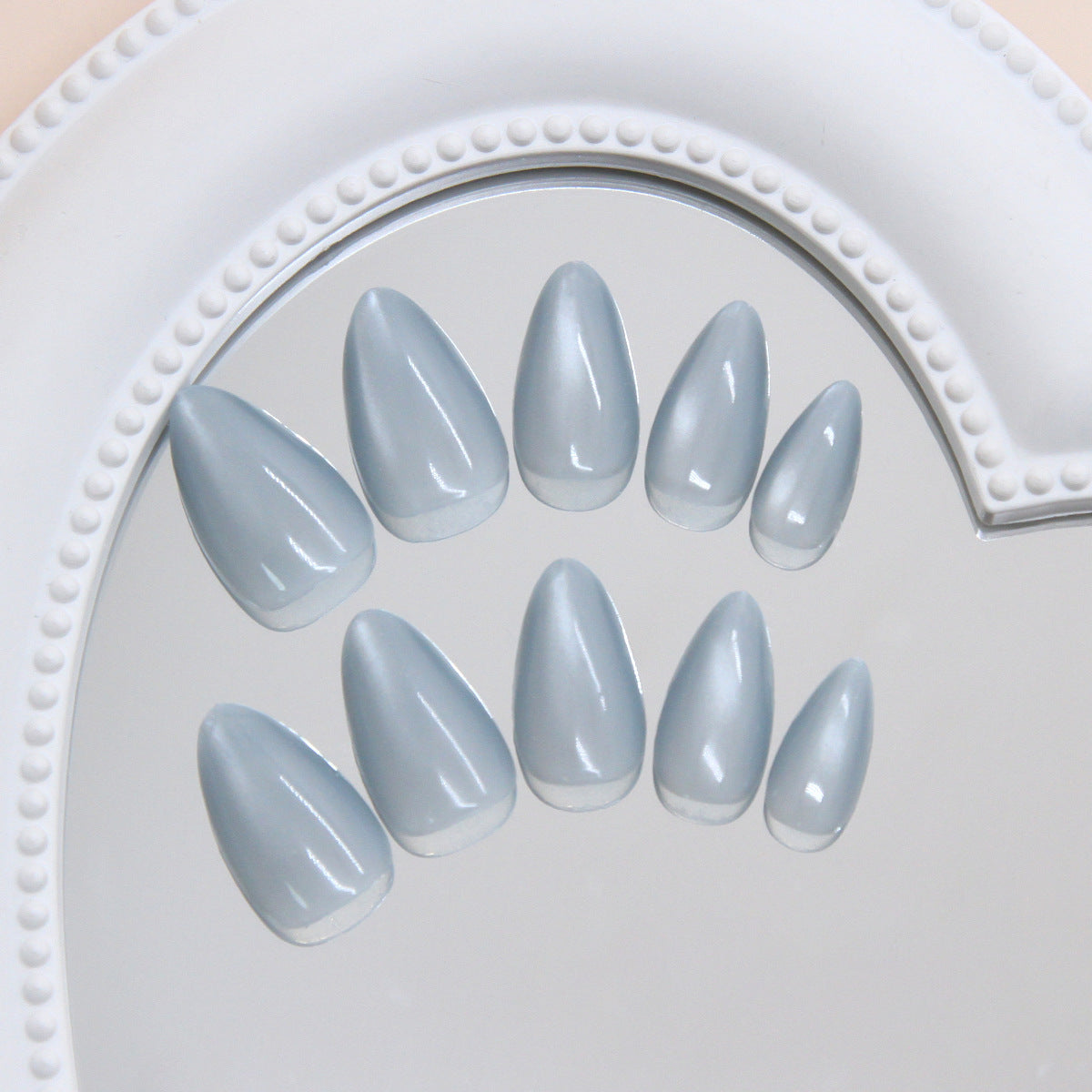 Serene Sky Dreamy Medium Almond Shaped Light Blue Press On Nail Set with Glossy Finish