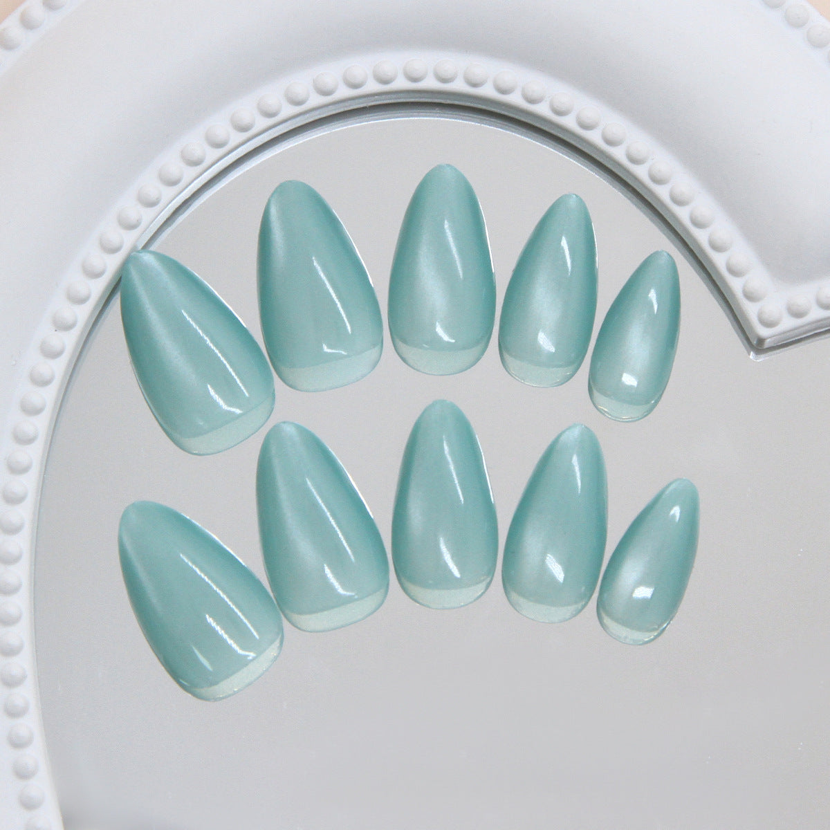 Ocean Breeze Medium Almond Shaped Aqua Nail Set with Stunning Glossy Finish