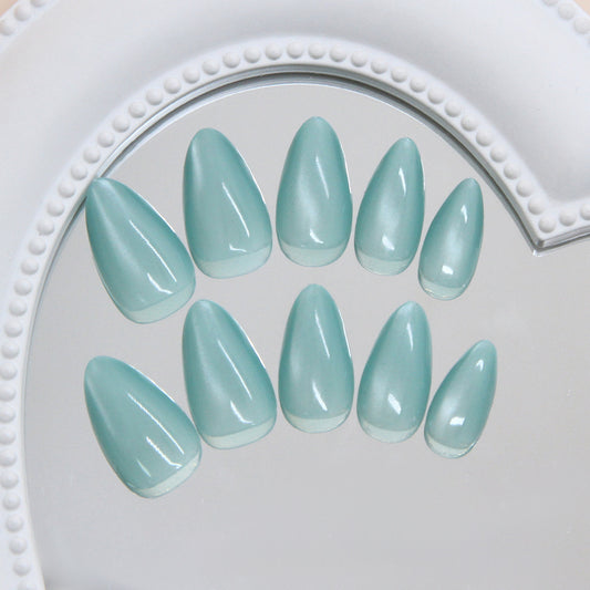 Ocean Breeze Medium Almond Shaped Aqua Nail Set with Stunning Glossy Finish