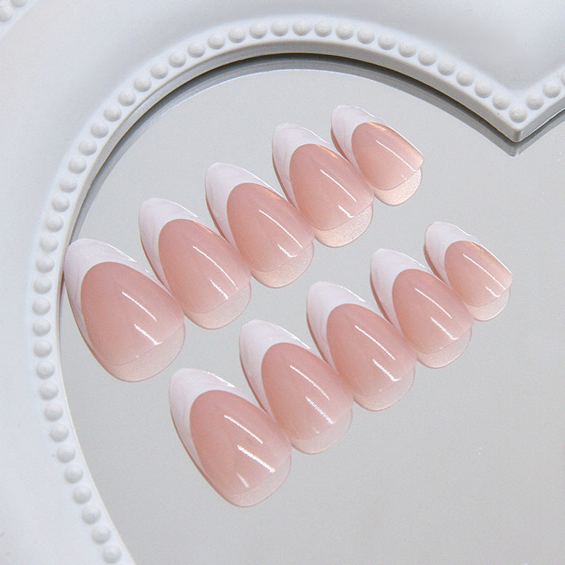 Chic Elegance Medium Almond Blush Pink with Artistic Color Block Design Press On Nail Set