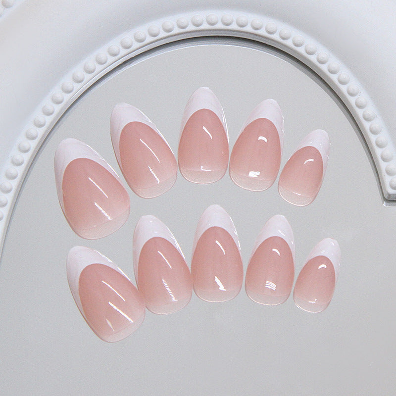 Chic Elegance Medium Almond Pink Ombre Press On Nail Set with Stunning French Tips
