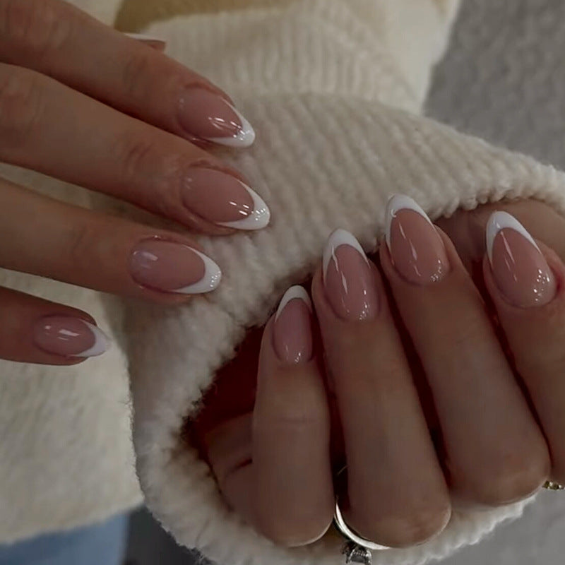 Chic Elegance Medium Almond Blush Pink with Stylish White Tips Press-On Nail Set