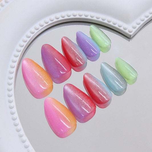Enchanting Pastel Medium Almond Gradient Press On Nail Set with Iridescent Shine