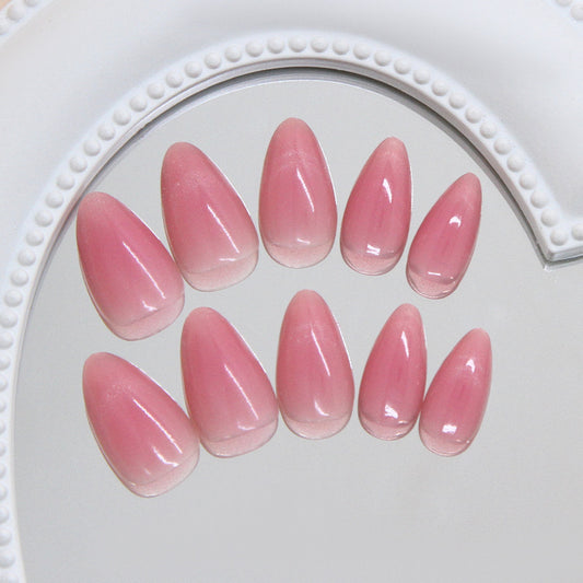 Blossom Dreams Medium Almond Shaped Transparent Pink Press On Nail Set with Gradient Finish