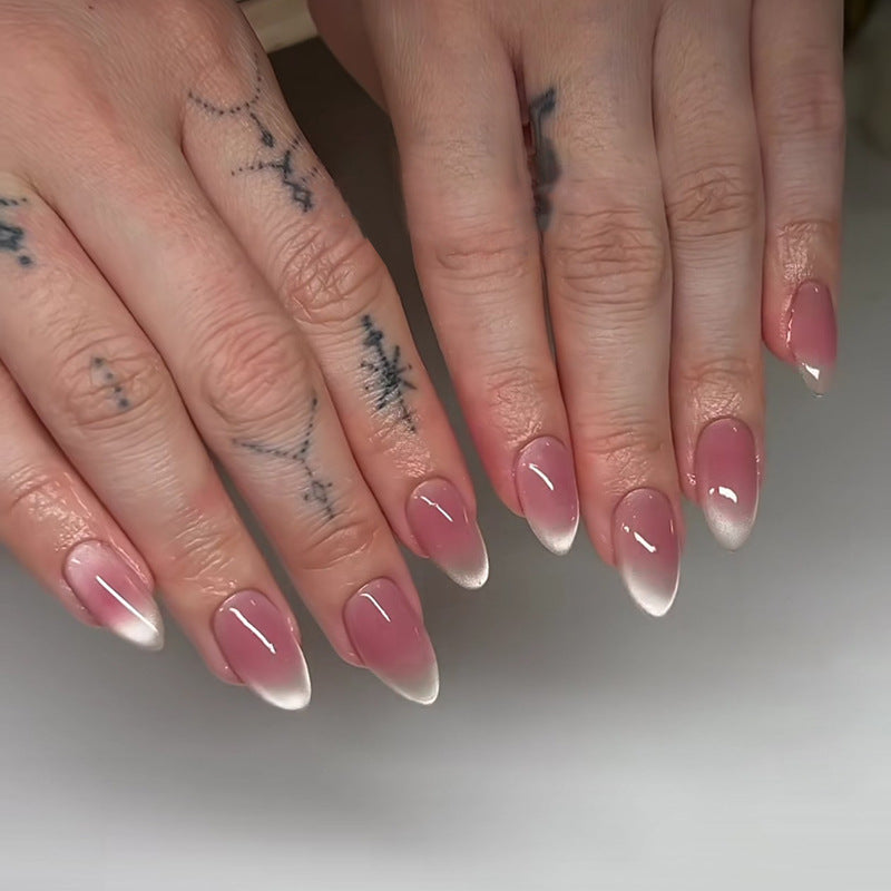 Celestial Elegance Medium Almond Shaped Pink Ombre Press On Nail Set with Glossy Finish