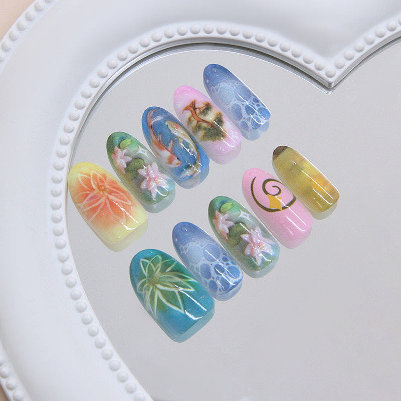 Whimsical Garden Long Oval Multi-Colored Floral Art Press On Nail Set