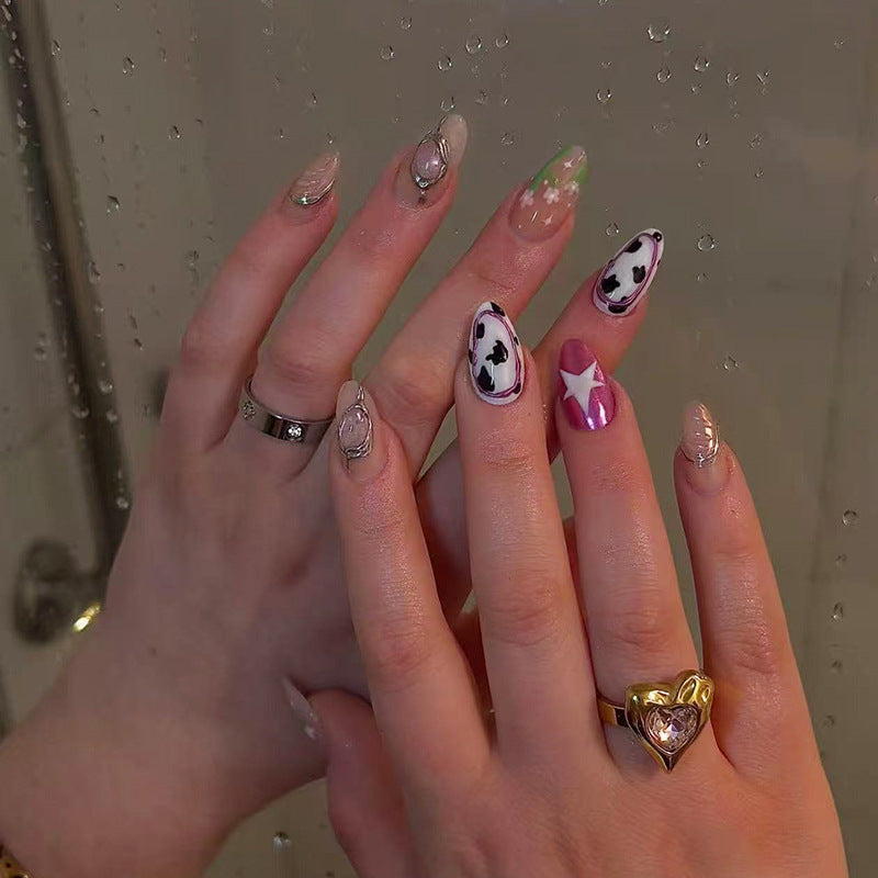 Chic Floral Elegance Long Almond Multicolor Press On Nail Set with Unique Artistic Designs