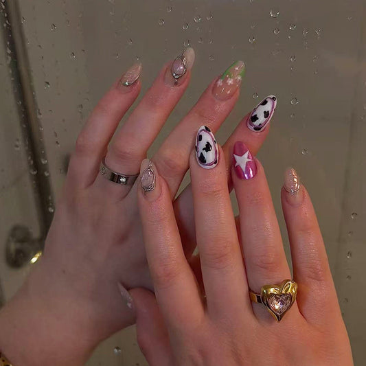 Chic Floral Elegance Long Almond Multicolor Press On Nail Set with Unique Artistic Designs