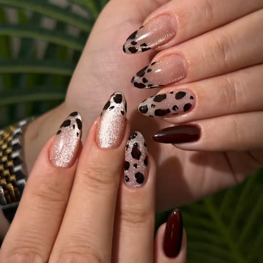 Wild Safari Glamour Long Almond Gradient Rose and Black Leopard Print Press On Nail Set