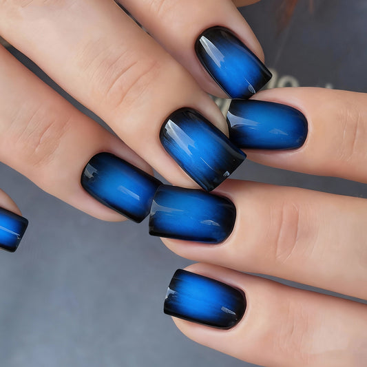 Oceanic Dream Medium Square Tips Ombre Blue with Glossy Finish Press-On Nail Set