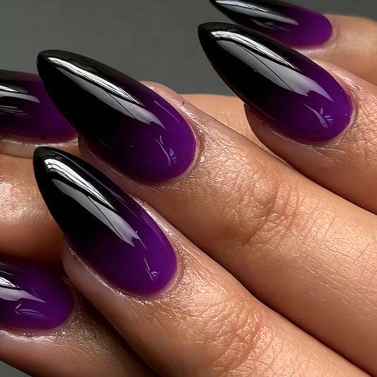 Enchanted Gothic Long Almond Gradient Purple Press On Nail Set with Glossy Finish