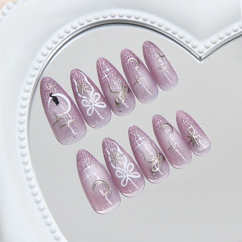 Celestial Dream Lilac Stiletto Extra Long Press On Nail Set with Glitter and Unique Designs