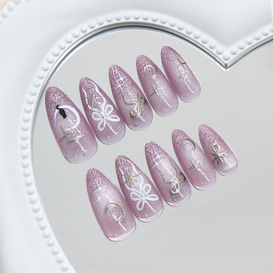 Celestial Dream Lilac Stiletto Extra Long Press On Nail Set with Glitter and Unique Designs