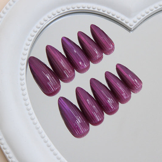 Glamourous Elegance Long Almond Shape Iridescent Purple Press On Nails Set