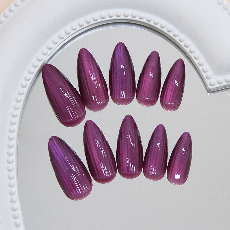 Mystical Elegance Long Almond Deep Purple Gradient Glossy Press On Nail Set