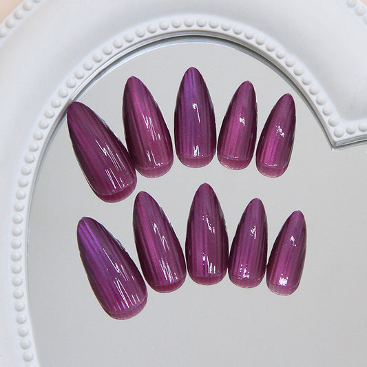 Mystical Elegance Long Almond Deep Purple Gradient Glossy Press On Nail Set