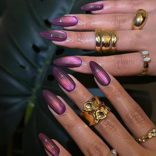 Mystical Ombre Long Almond Press-On Nail Set in Gradient Purple with Sparkling Accents